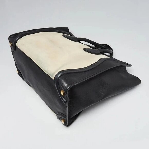 Celine Black Leather and Beige Nubuck Medium Luggage Shopper Tote Bag - Picture 3 of 12